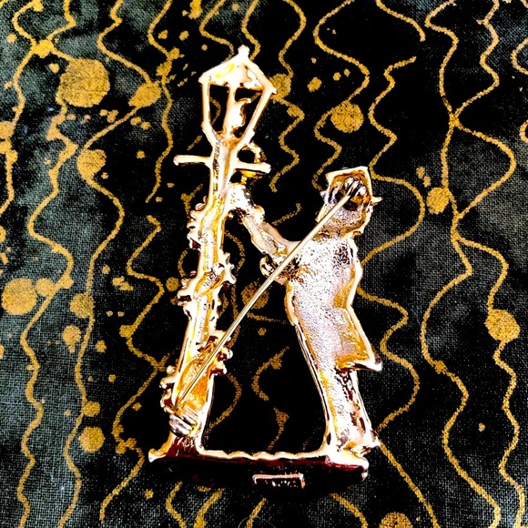 American Jewelry Company Lamplighter Pin, Shiny Gold Tone and Brushed Gold Tone - Picture 2 of 2